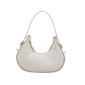 Minimalist white half-moon underarm bag with gold metal hardware on plain white background - White