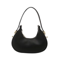 Elegant black crescent hobo bag with smooth finish and gold-toned metal hardware - Black