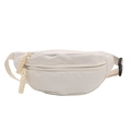 Minimalist beige crossbody waist bag with adjustable strap and braided zipper pulls - White