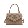 Beige envelope clutch with silver studs, top handle and detachable shoulder strap - Khaki