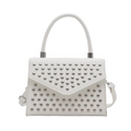 White stylish handbag with silver rivets and top handle for shoulder or crossbody wear - White