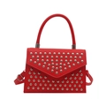 Minimalist red faux leather crossbody bag with silver studs and top handle - Red