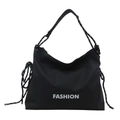 Schwarze Mode-Nylontasche mit weißer Aufschrift und geflochtenen Kordelzug-Schultergurten - Schwarz