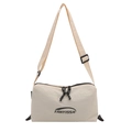 Beige FANYISSA crossbody bag in lightweight nylon with black letter logo and woven zipper pull - White