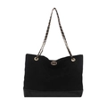 Klassieke zwarte shopper met ruitpatroon en goudkleurige metalen gesp details - Zwart