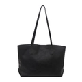 Bolso tote grande negro minimalista con correas dobles y textura de cuero natural - Negro