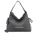 Graue große modische Schultertasche mit weißem FASHION-Aufdruck und Kordelzug-Details - Grau