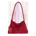 Bolso bajo el brazo minimalista en ante rojo de estilo coreano con correa de cuero - Rojo