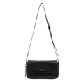 Borsa a tracolla in pelle verniciata nera con logo dorato su un fondo bianco pulito - Nero