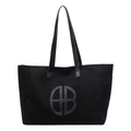 Minimalistische schwarze Einkaufstasche mit großem AB-Logo und geräumigem Innenraum - Schwarz