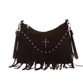 Braune Wildleder-Einkaufstasche im Boho-Stil mit Fransen und silbernen Nieten-Verzierungen - Kaffeebraun