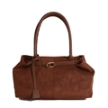 Borsa tote in ecopelle scamosciata marrone con spalline e fibbia dorata elegante - Marrone Satinato