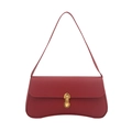 Borsa a spalla rossa con texture litchi, base curva e chiusura in metallo dorato - Rosso