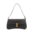 Borsa a spalla in pelle litchi nera con chiusura dorata e base curva moderna - Nero