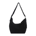 Japanese style black corduroy crescent crossbody bag with adjustable wide shoulder strap - Black