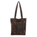 Ethnic knit tote bag with bohemian geometric patterns and double shoulder straps - Colorful