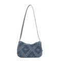 Borsa a spalla retrò in denim azzurro con motivo a stelle e bordi sfilacciati - Stella - Blu