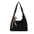 Borsa tote in tela nera da donna con simpatico portachiavi a forma di scimmia marrone - Con Ornamento / Nero