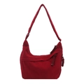 Minimalist large dark red corduroy hobo crossbody bag with thick rope zipper puller - Red