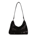 Minimalistische schwarze Schultertasche mit Pailletten und silbernen Ringdetails für Damen - Schwarz