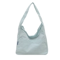 Light blue nylon tote bag with wide shoulder strap and minimalist fashion label - No Pendant / Blue