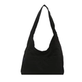 Large capacity black canvas tote bag with wide strap for students and daily commuting - No Pendant / Black