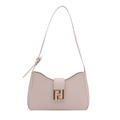 Elegant light pink baguette bag with gold double-F buckle and adjustable shoulder strap - White
