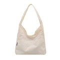 Minimalist beige nylon tote bag with large front pocket and lightweight pleated texture - No Pendant / White
