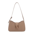 Chic khaki leather underarm bag with gold geometric buckle on a clean white background - Khaki