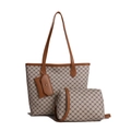 Three-piece set of large vintage tote bags with classic brown monogram pattern - Khaki