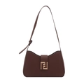Minimalist dark brown leather baguette bag with a stylish vintage metal buckle detail - Brown