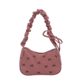 Pink corduroy crescent bag with black bow print and ruffled cloud shoulder strap - Pink