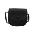 Front view of a black litchi pattern mini crossbody bag with button closure on white background - Black