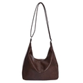 Bolso tote hobo minimalista marrón oscuro con textura vintage y bandolera - Marrón