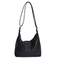 Bolso hobo clásico negro de gran capacidad en cuero con textura de grano de lichi - Negro