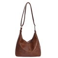 Bolso tote retro grande de cuero sintético marrón oscuro con costura central y correa ajustable - Marrón