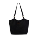Borsa tote nera minimalista in finta pelle scamosciata con eleganti dettagli dorati - Nero