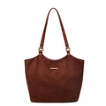 Grande borsa tote minimalista in pelle scamosciata marrone scuro con dettagli dorati - Marrone