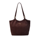 Grande borsa tote minimalista in pelle scamosciata marrone scuro con dettagli dorati - caffè
