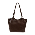 Deep coffee large capacity tote bag with glossy leather texture and shoulder straps - Brown