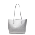 Grote metallic zilveren shopper met TOTE BAG reliëf voor dames mode tas - Zilver