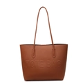 Bruine lederen shopper met reliëf TOTE BAG tekst en een minimalistisch stijlvol design - Bruin