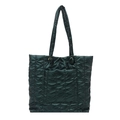 Bolso tote de nailon acolchado verde oscuro con costuras y bolsillo delantero - Verde
