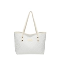 Large white quilted tote bag with faux leather straps and a minimalist rectangular logo - No Pendant / White