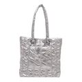 Bolso tote acolchado de nailon plateado metálico con gran capacidad y correas de hombro - Plateado