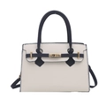 Elegante borsa a tracolla in pelle bianca con cinturini blu e chiusura dorata - Bianco