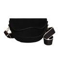 Bolso silla minimalista de ante negro con costuras y correa de tela ancha ajustable - Negro