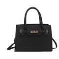 Borsa a mano classica in pelle nera a grana litchi con accessori in metallo oro - Nero