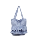 Bolso tote de cuadros azules y blancos con detalles de volantes y cordón ajustable - Azul