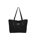 Bohemian black large capacity quilted tote bag with diamond texture and handles - No Pendant / Black